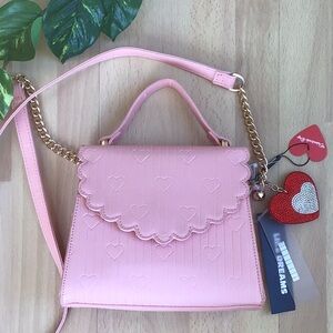 Like Dreams - Heart Embossed Satchel Crossbody Bag w/Sparkly Red Heart Bag Charm